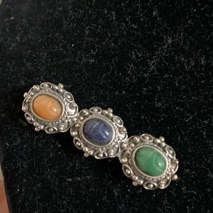 Vintage Silver Multicolor Cabochons Stones brooch pin